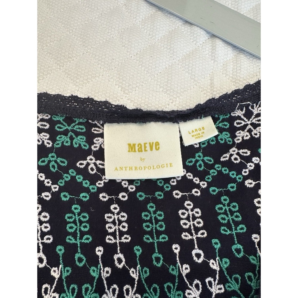 Maeve by Anthropologie Cammie Embroidered Peplum Top Eyelet Navy Green Tank L - Picture 3 of 7